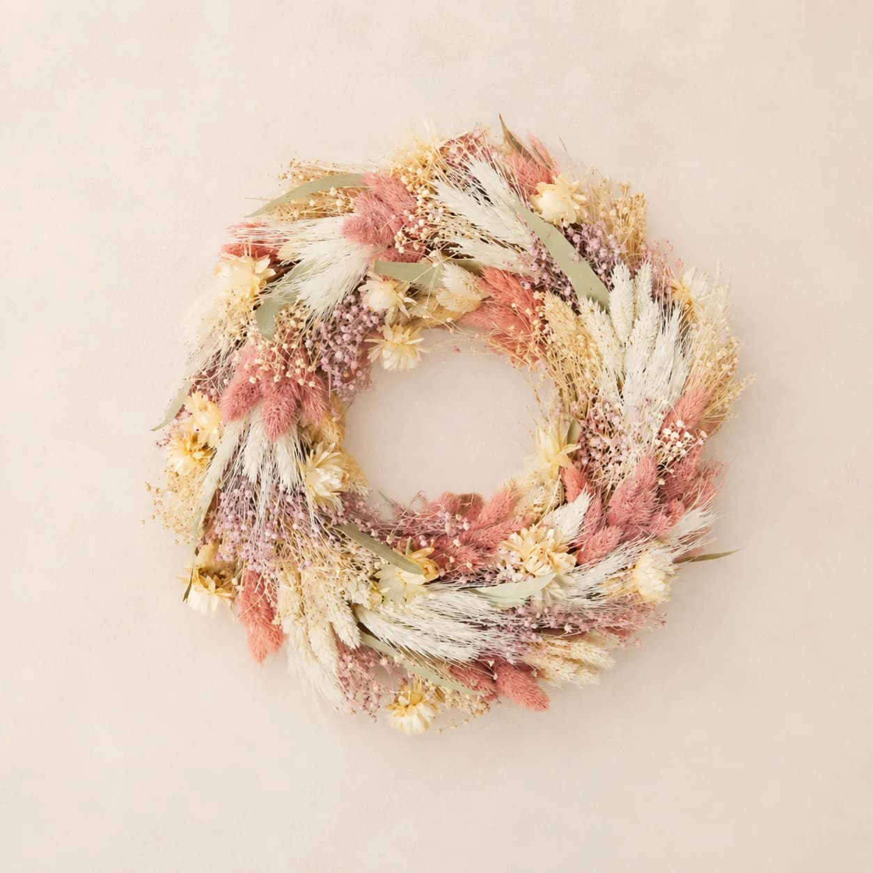 Couronne fleurs sechées rose poudré Blush